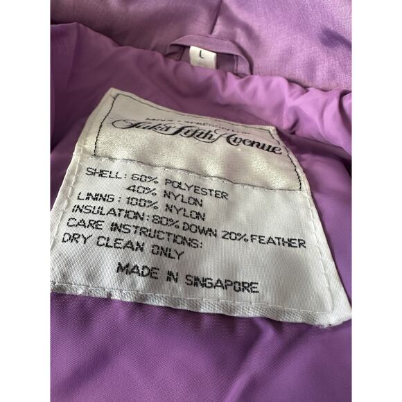 Vintage Saks Fifth Avenue Purple Long Puffer Coat Down Feather Women’s Large - Picture 16 of 16